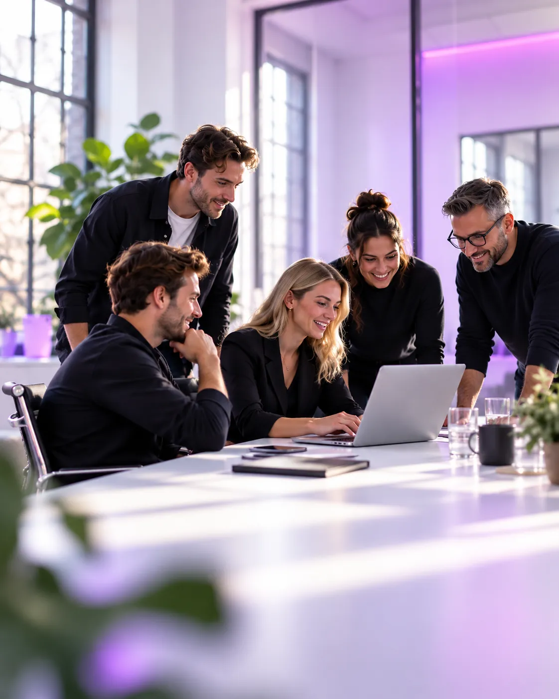 Creatief team dat samen een digitaal project bespreekt